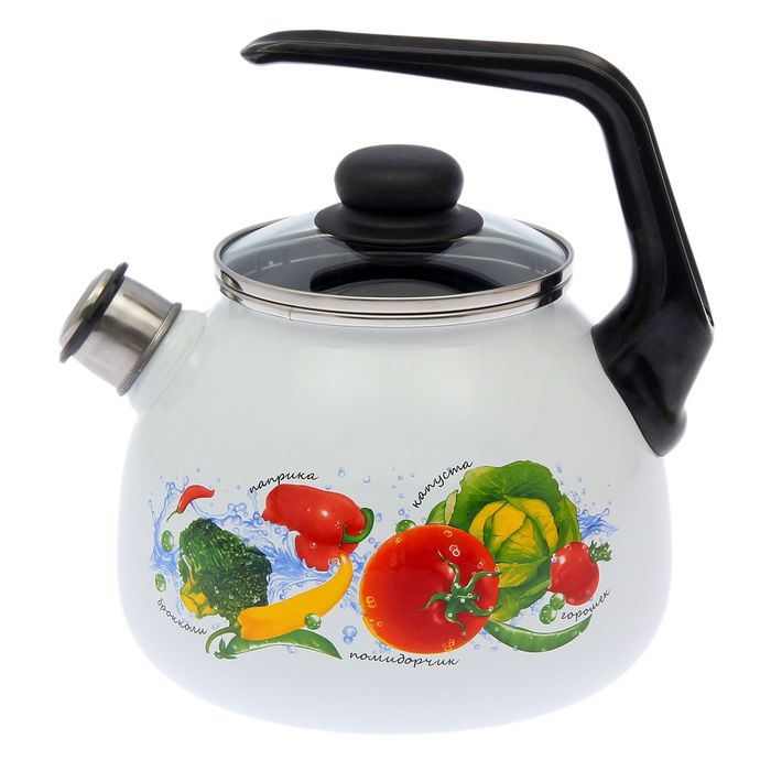 Чайник со свистком 3 л "Овощной фреш", фиксированная ручка, стеклянная крышка