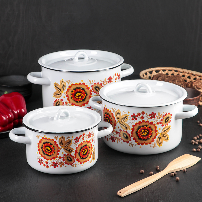 Набор кастрюль "Хохлома", 3 предмета: 1,5 л, 2,9 л, 4,5 л