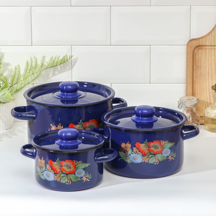 Набор кастрюль "Русское поле" 3 предмета: 1,5л; 2,9л; 3,9 (4,5) л