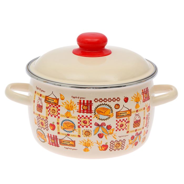 Кастрюля сферическая 3 л "Садовая песня", цвет слоновая кость