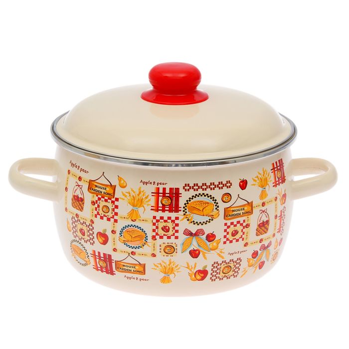 Кастрюля сферическая 4 л "Садовая песня", цвет слоновая кость