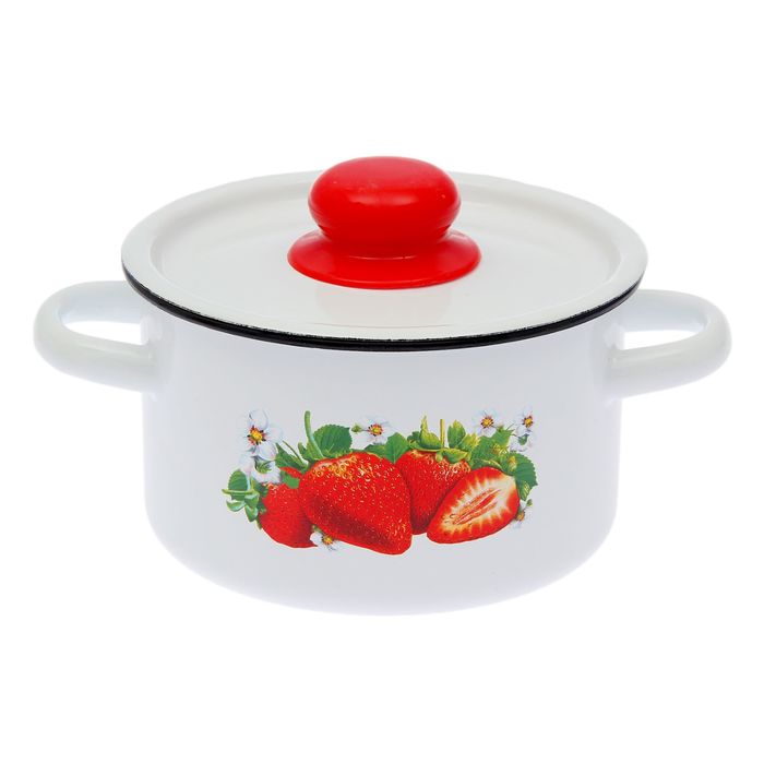 Кастрюля цилиндрическая 1,5 л "Клубника садовая", цвет белый