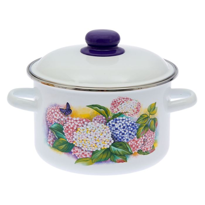 Кастрюля цилиндрическая 3 л "Сирень", цвет белый