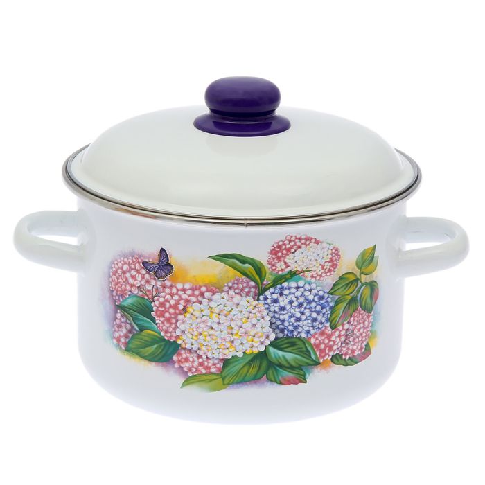 Кастрюля цилиндрическая 4 л "Сирень", цвет белый