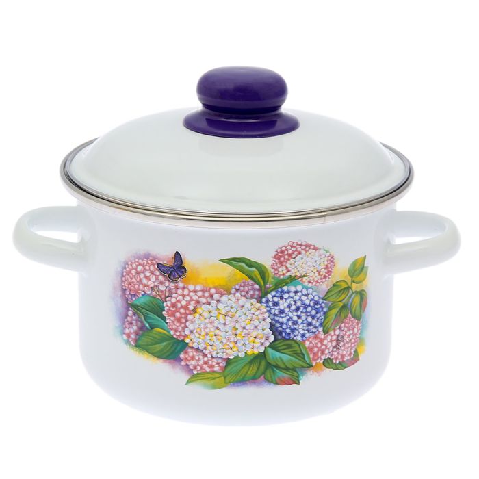 Кастрюля цилиндрическая 2 л "Сирень", цвет белый