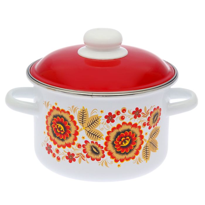 Кастрюля цилиндрическая 2 л "Хохлома", цвет белый