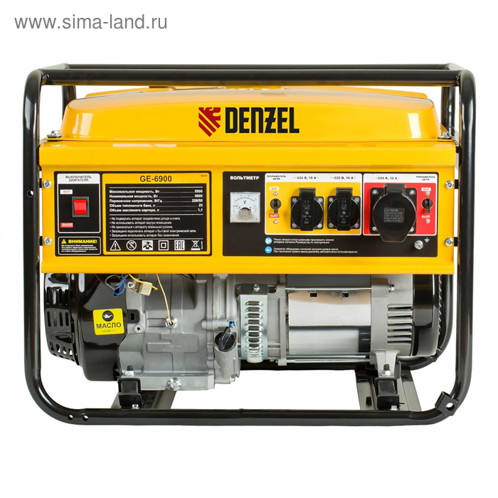 Генератор DENZEL GE 6900, бензиновый, 5/5.5 кВт, 220В/50Гц, 25 л, ручной старт генератор denzel ge 6900 бензиновый 5 5 5 квт 220в 50гц 25 л ручной старт