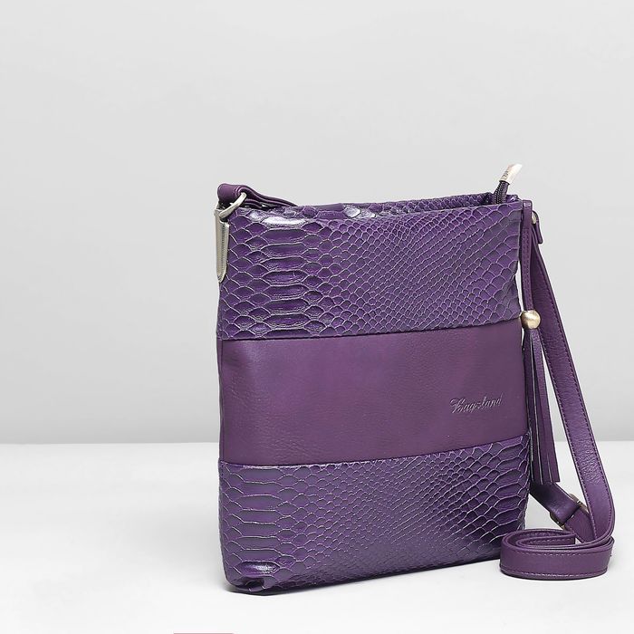 Сумка женская на молнии, 1 отдел, наружный карман, длинный ремень, цвет фиолетовый