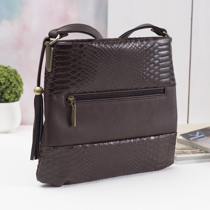 Сумка женская на молнии, 1 отдел, наружный карман, длинный ремень, цвет коричневый