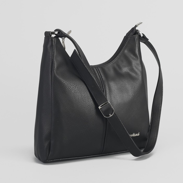 Сумка женская, 2 отдела с перегородкой на молниях, 3 наружных кармана, длинный ремень, цвет чёрный