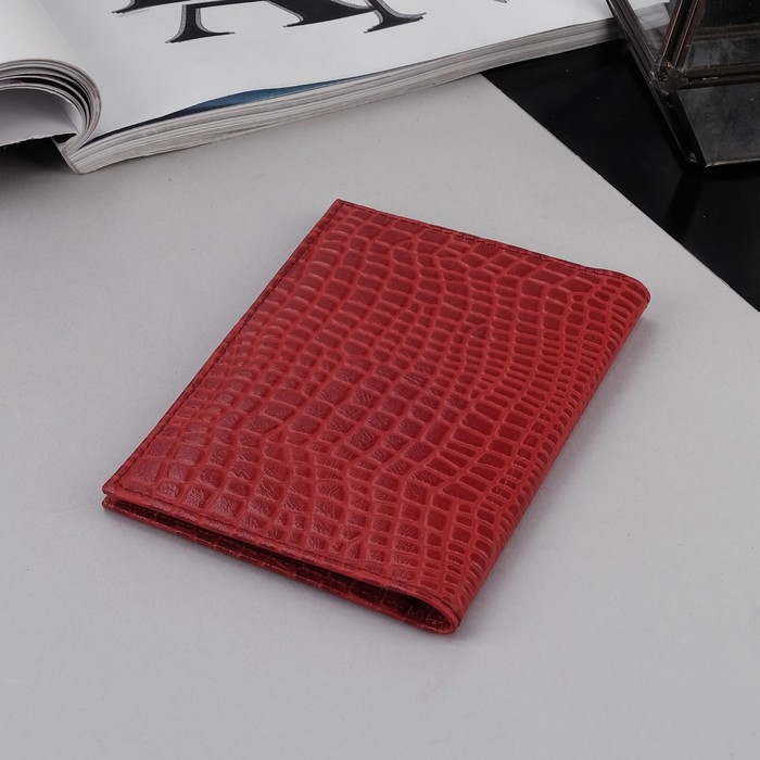 Обложка для автодокументов, крокодил, цвет тёмно-красный