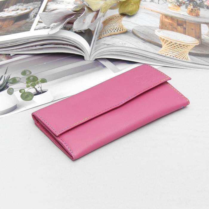 Кошелёк женский, 3 отдела, для карт, наружный карман, цвет фуксия