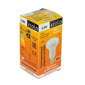 

Лампа светодиодная Ecola Light, R50, 5 Вт, E14, 4200 K, 85x50 мм, дневной белый