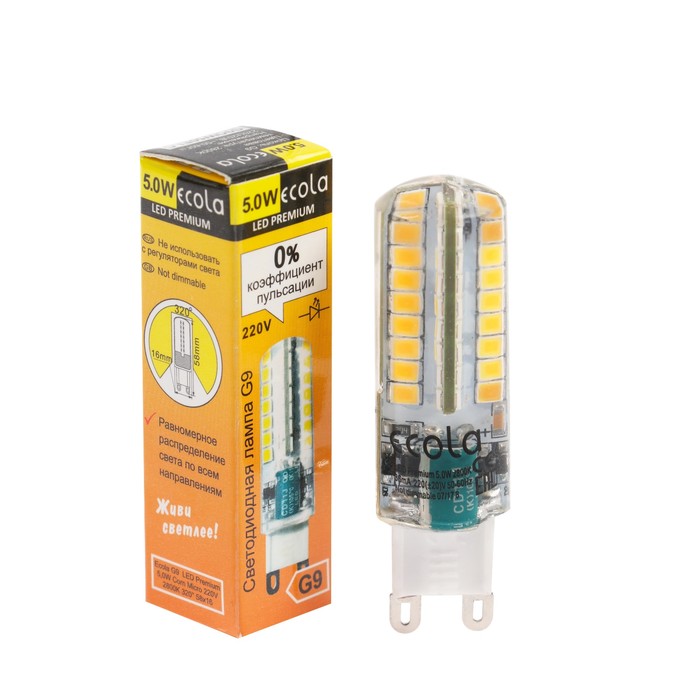 Лампа светодиодная Ecola, G9, LED Premium  5,0 Вт, 220 В, 2800 K, 320°, 50х16