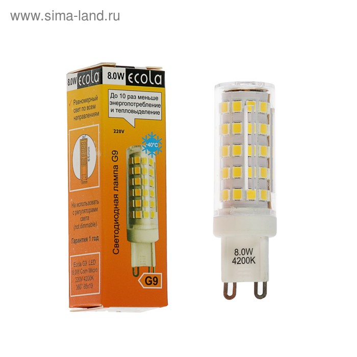 фото Лампа светодиодная ecola led premium, 8 вт, g9, 4200 k, 360°, 65x19 мм