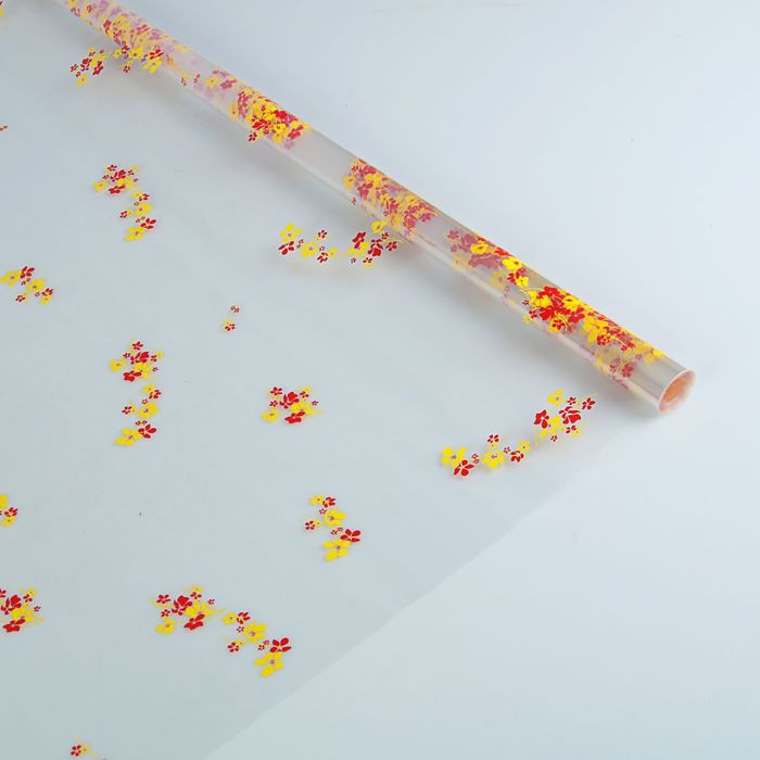 Пленка для цветов "Анютины глазки" 700 мм х 6 м, 40 мкм, жёлто-красная