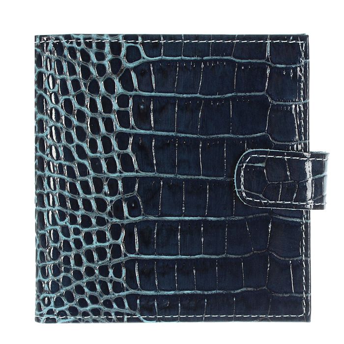 Визитница на кнопке, 2 ряда, аллигатор, цвет бирюзовый/синий