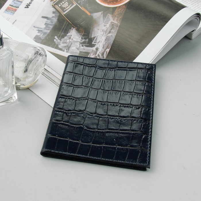 Обложка для автодокументов, крокодил, цвет синий