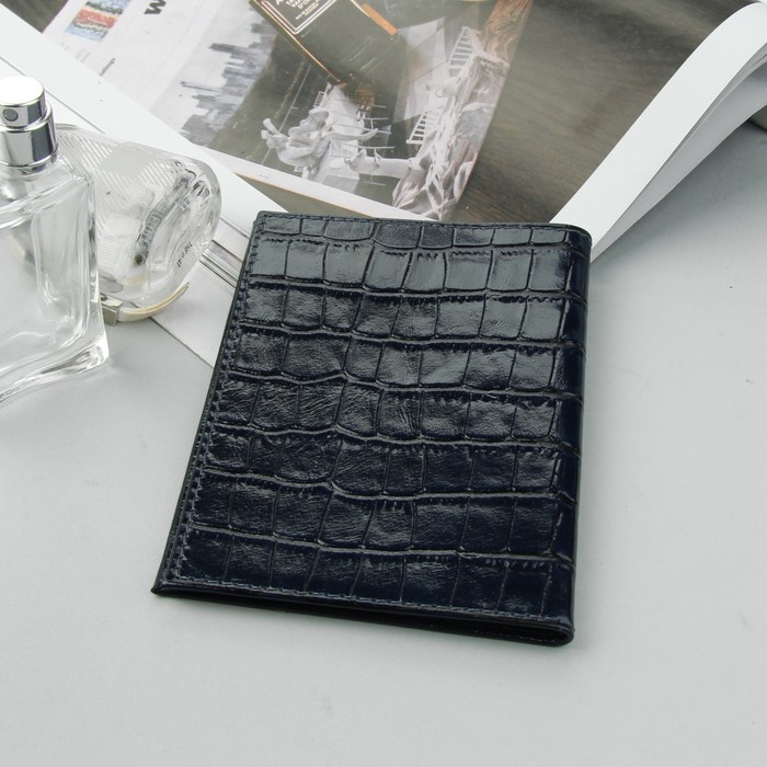 Обложка для автодокументов, крокодил, цвет синий