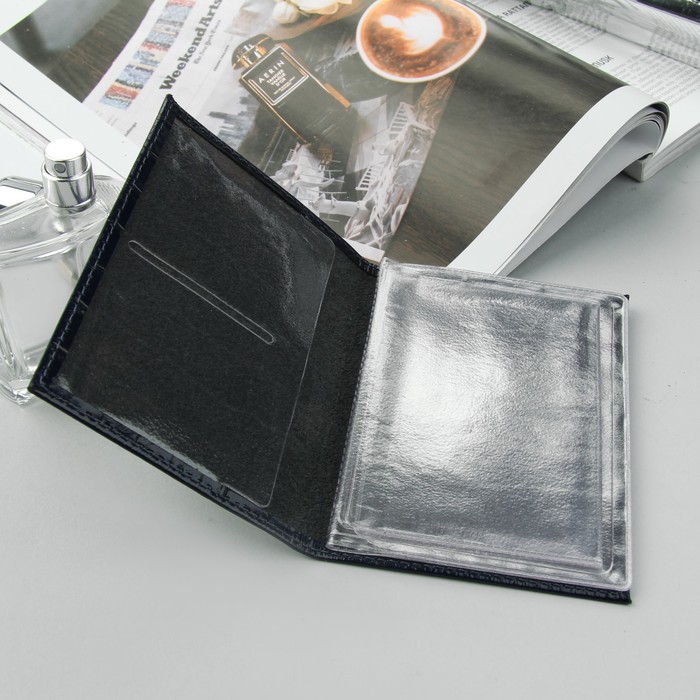 Обложка для автодокументов, крокодил, цвет синий