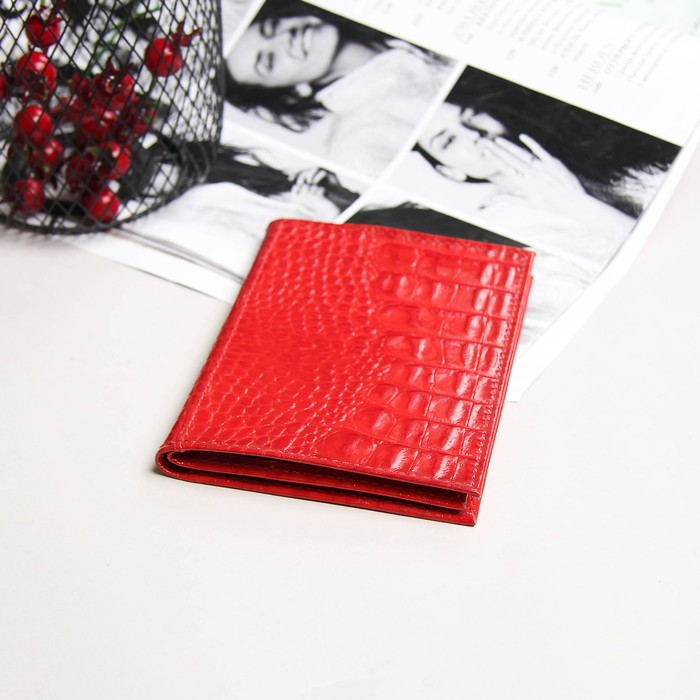 Обложка для автодокументов и паспорта, кайман, цвет красный-алый