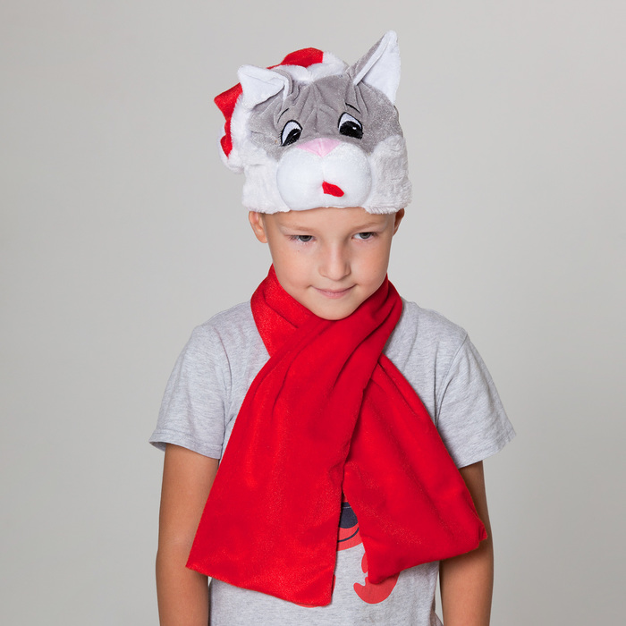 Карнавальная шапка "Кот в колпаке с шарфом", р-р 52-57 см