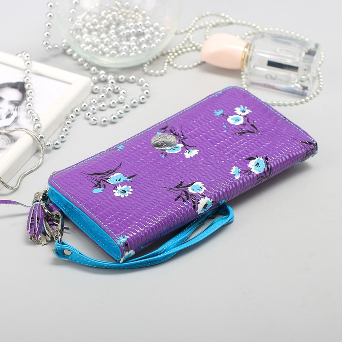 Кошелёк женский, 2 отдела для купюр, для карт, на молнии, наружный карман, цвет сиреневый