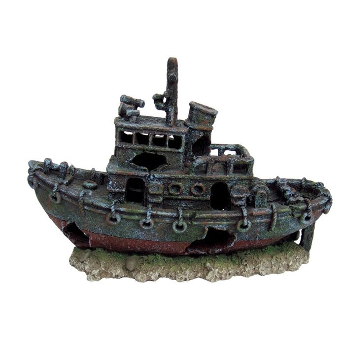 Декорация "Затонувший баркас" для аквариума, 30,5 x 12 x 20 см