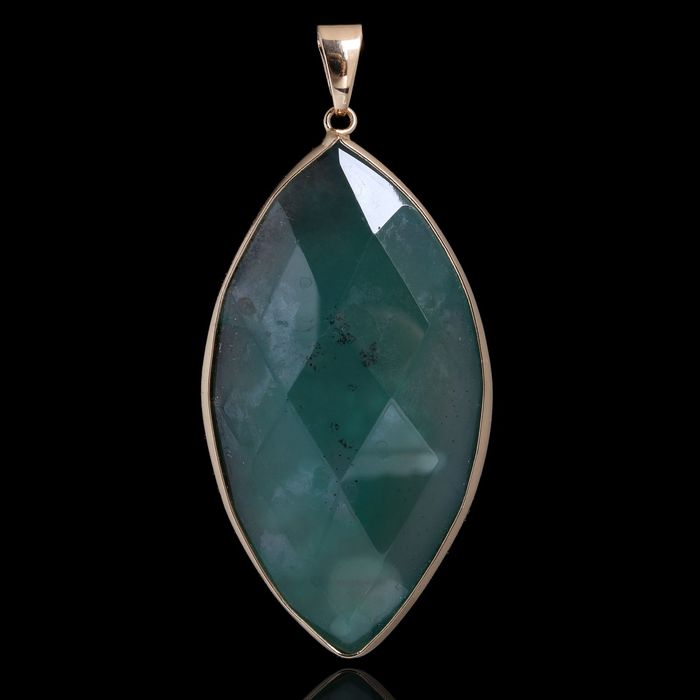 Подвеска в золоте "Агат зелёный" с разводами, форма МИКС