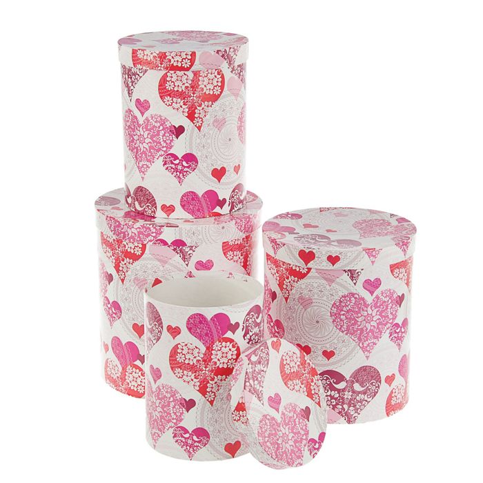 Набор коробок 4в1 "Ажурные сердца", 23 х 23 х 25 - 15 х 15 х 20 см