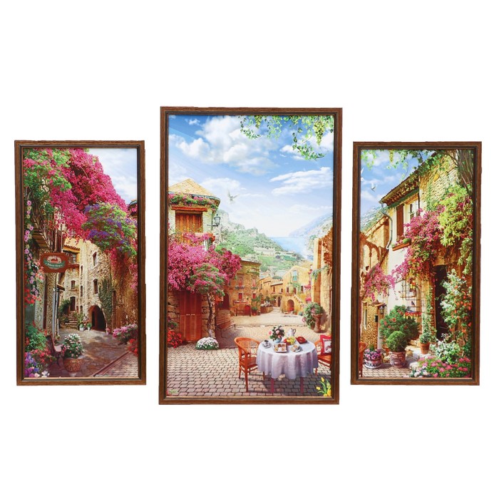 Модульная картина в раме "Улица цветочная", 20×40 — 2, 30×50 — 1, 50×70 см
