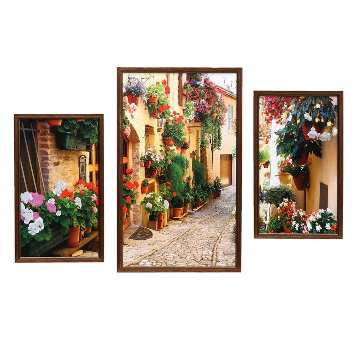 Модульная картина в раме "Улица в цветах", 20×35 — 2, 30×50 — 1, 50×70 см