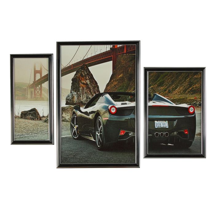 Модульная картина в раме "Чёрная машина", 15×35 — 1, 32×50 — 1, 23×35 — 1, 50×70 см