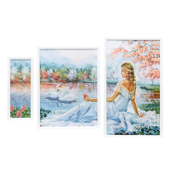 Модульная картина в раме "Девушка у пруда"