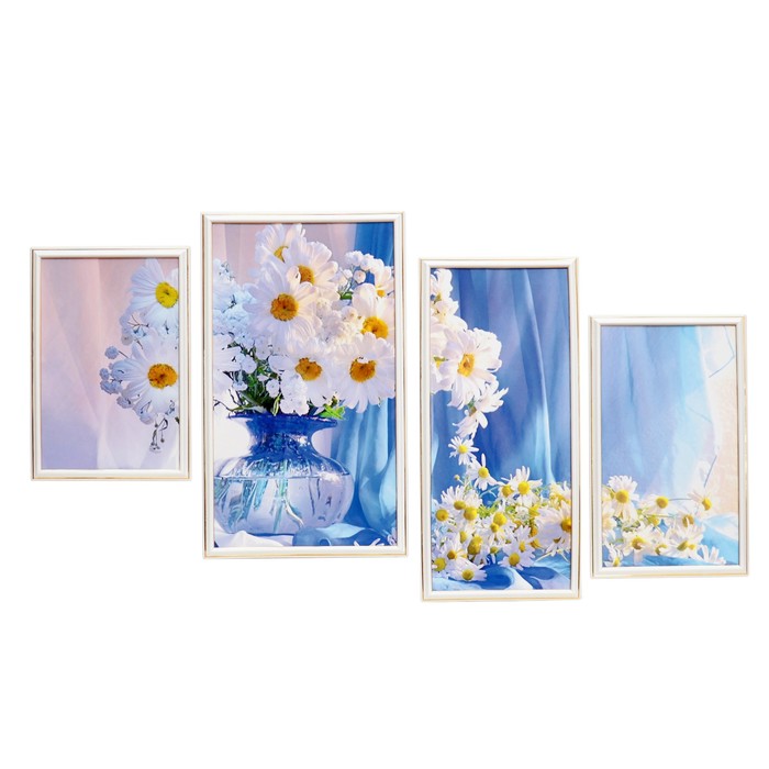 Модульная картина в раме "Ромашки в синей вазе", 24×35, 30×50, 23×50, 23×40, 60×100 см
