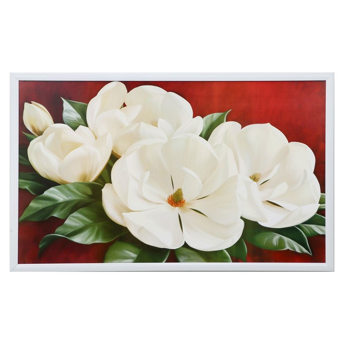 Картина "Белые цветы" 64х104 см рамка микс