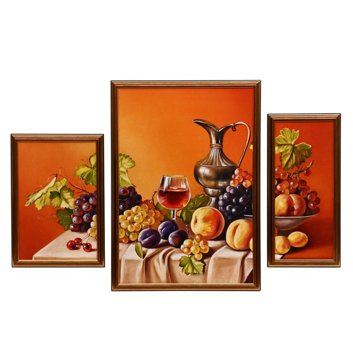 Модульная картина в раме "Фруктовый натюрморт с кувшином", 20×30 — 1, 34×19 — 1, 15×35 — 1, 50×70 см