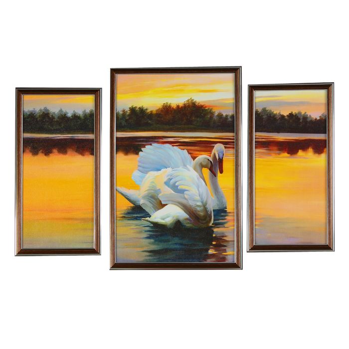 Модульная картина в раме "Лебеди на закате"