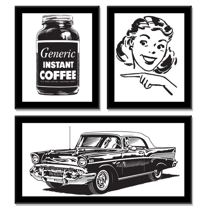 Модульная картина "Коллаж: кофе, девушка и машина"