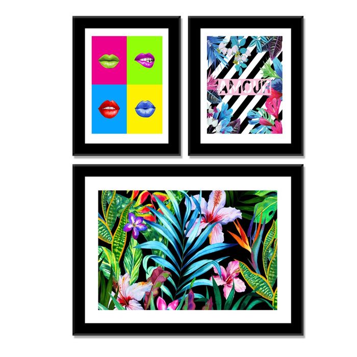 Модульная картина "Коллаж: тропические цветы и поп-арт"