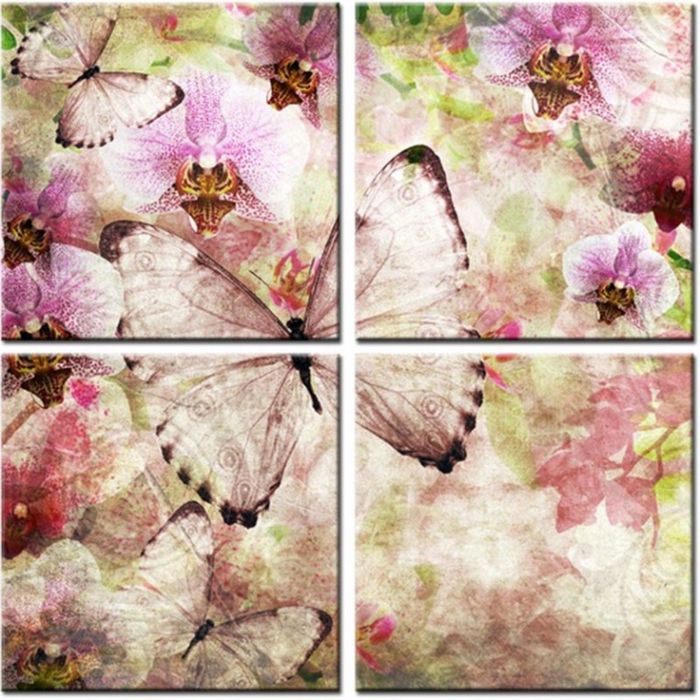 Модульная картина "Винтаж: бабочки и орхидеи"