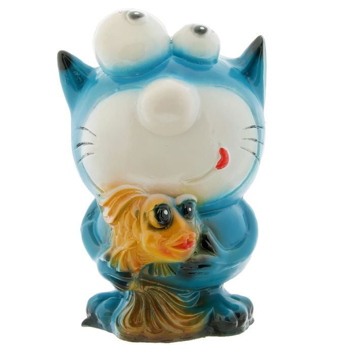 Копилка "Кот с рыбкой" 23см синий