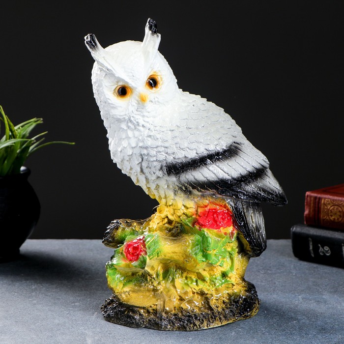 Копилка "Сова с букетом роз" 30см серая