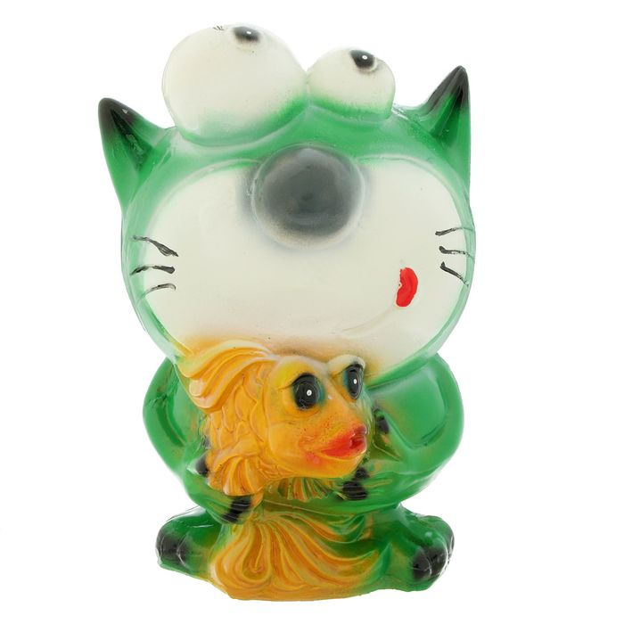 Копилка "Кот с рыбкой" 23см зеленый