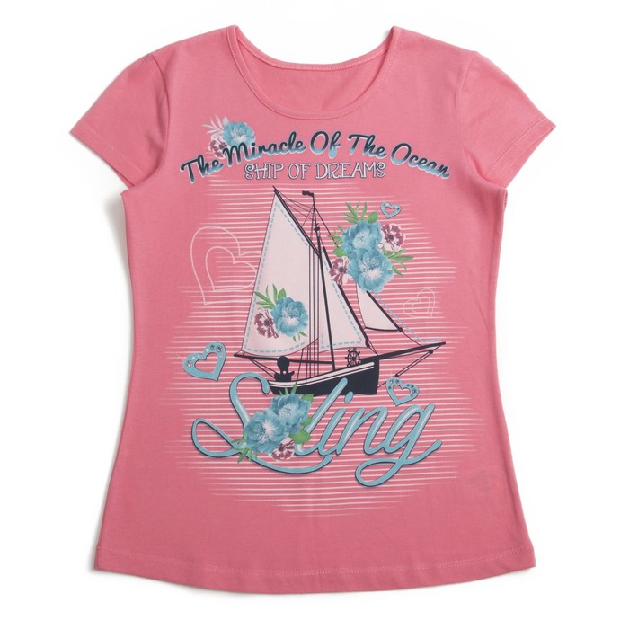 Футболка для девочки, рост 98 см, цвет коралловый, принт МИКС Л522