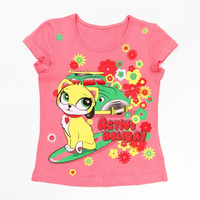 Футболка для девочки, рост 104 см, цвет коралловый, принт МИКС Л522
