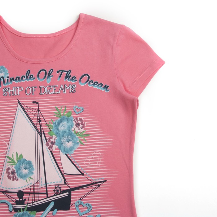 Футболка для девочки, рост 128 см, цвет коралловый, принт МИКС Л522