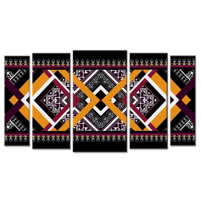 Модульная картина "Геометрические узоры" горчично-пурпурные