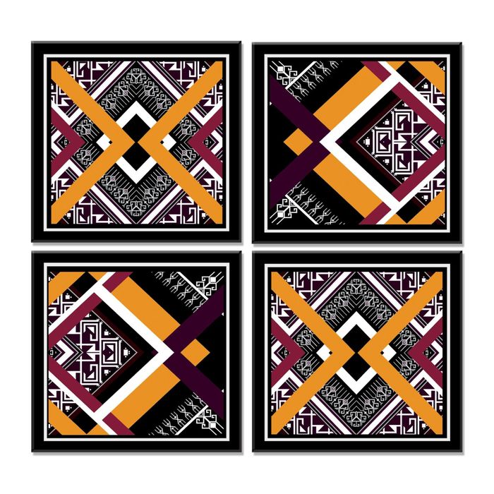 Модульная картина "Геометрические узоры" горчично-пурпурные, квадраты