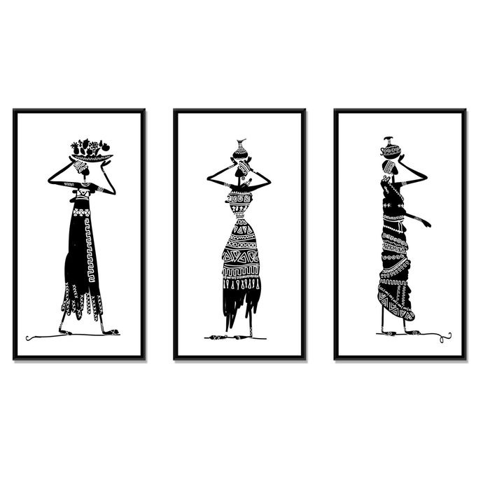 Модульная картина "Женщины с посудой на голове" чёрно-белая